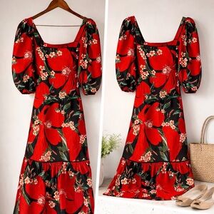 FARM Rio Vibrant Red and Black Floral Maxi Dress
